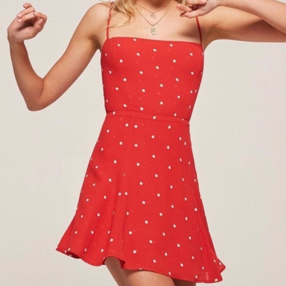 Reformation polka dot mini dress